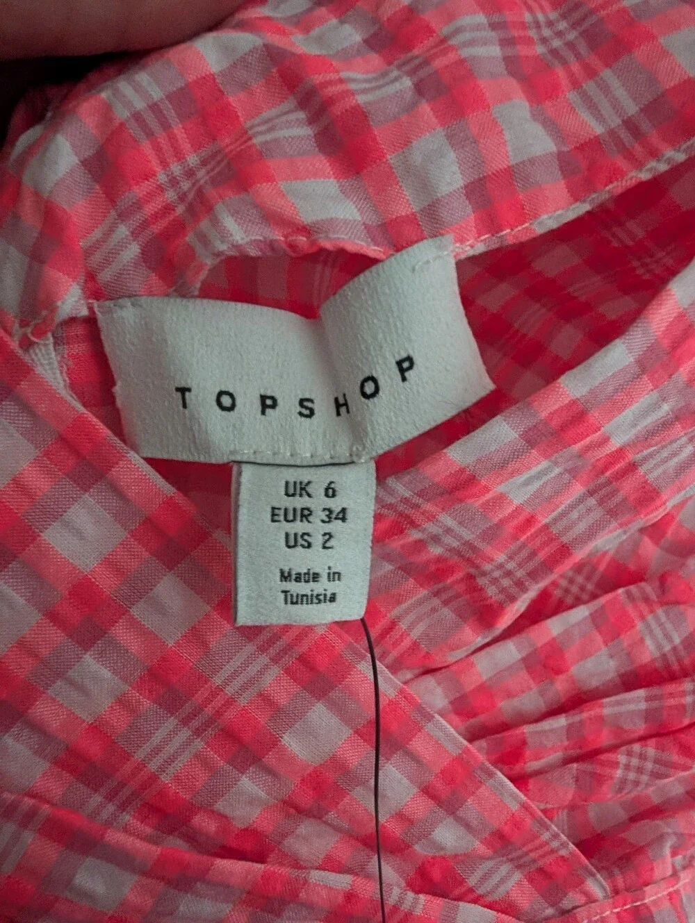 NWT Topshop Bright Pink Gingham Plaid Long Sleeve Crop Top - Picture 3 of 8